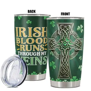 20oz Tumbler, 1pc Gift, Stainless Steel Cup, Insulated and Durable, shamrock and cross design, St. Patrick's Day Gift, gift for family, friends and colleagues, Perfect for Everyday Use