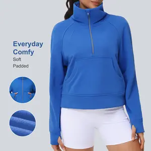 THE GYM PEOPLE Womens' Half Zip Pullover Fleece Crop Sweatshirt#TikTokShopBacktoSchool Loose Fit Fashionable Design