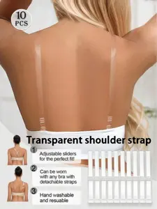10 Pcs Transparent Bra Straps Invisible Underwear Straps Detachable Adjustable Elastic Silicone Anti-Slip Removable Straps Bra Accessories