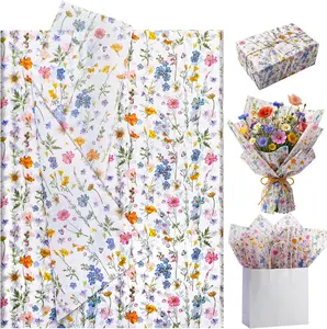 Decorative Floral Tissue Paper Bulk, 14x20 Inch, 60 Sheets - Office Gift Wrapping Supplies for Gift Bags, Bouquet DIY Crafts, Wedding Party Decorations