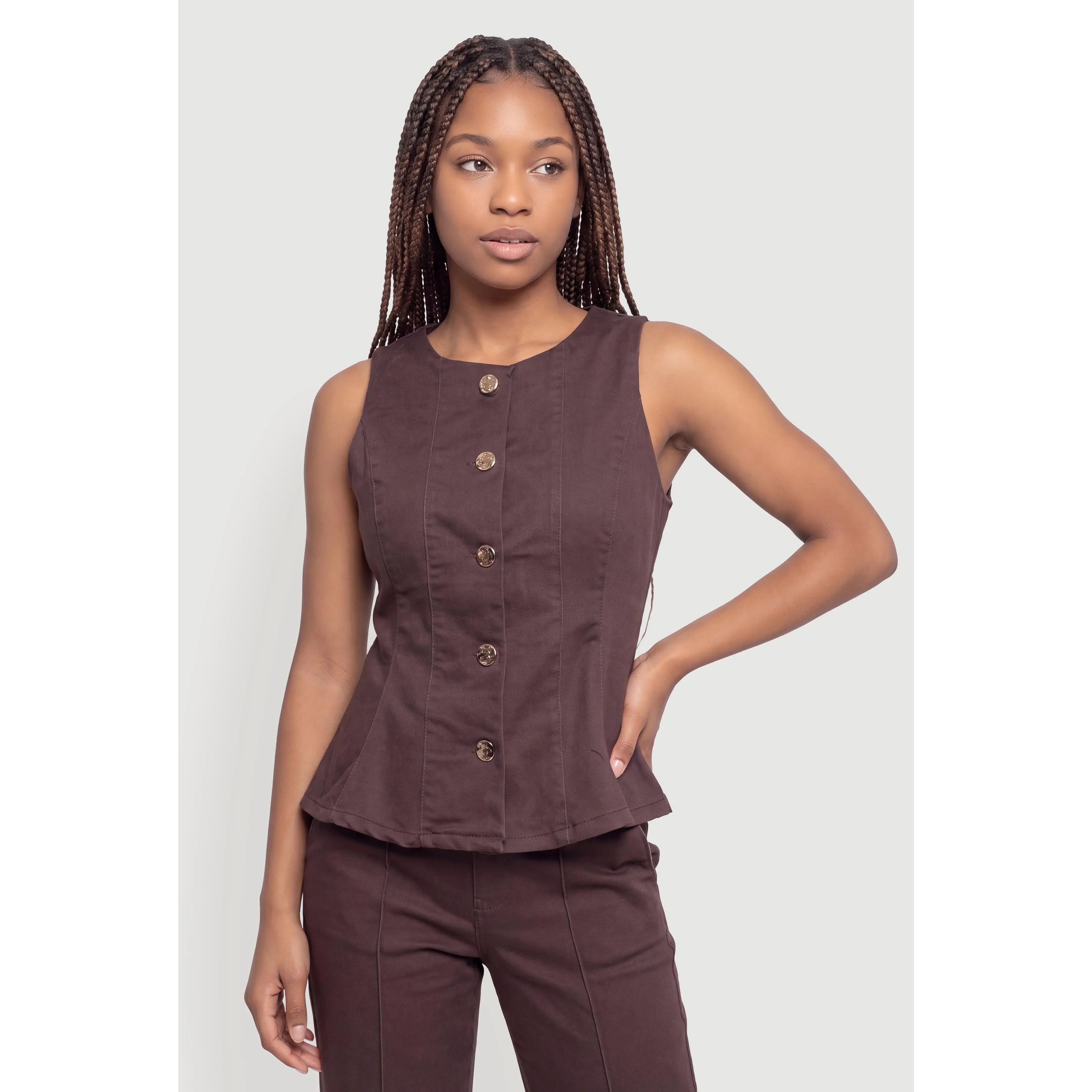 Metallic Button Front Denim Blazer Vest