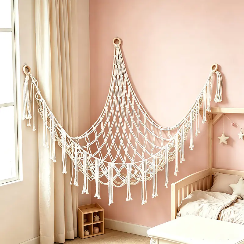 Plush Toy and Stuffed Animals Hammock Net for Bedroom Nursery, 60in Boho Stuffed Animal Wall Corner Hanging Net Practical Cotton Organiser, Home Wall Decoration