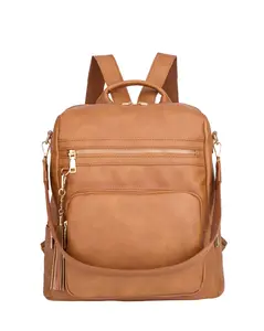 Zan.Studio Fashion Large Backpack for Women PU Leather Plain