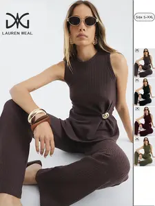 Women’s Casual Loose Textured Sleeveless Vest and Wide Leg Pants Set, Stylish Commuter for Everyday Wear, Comfortable Fashion Ensemble