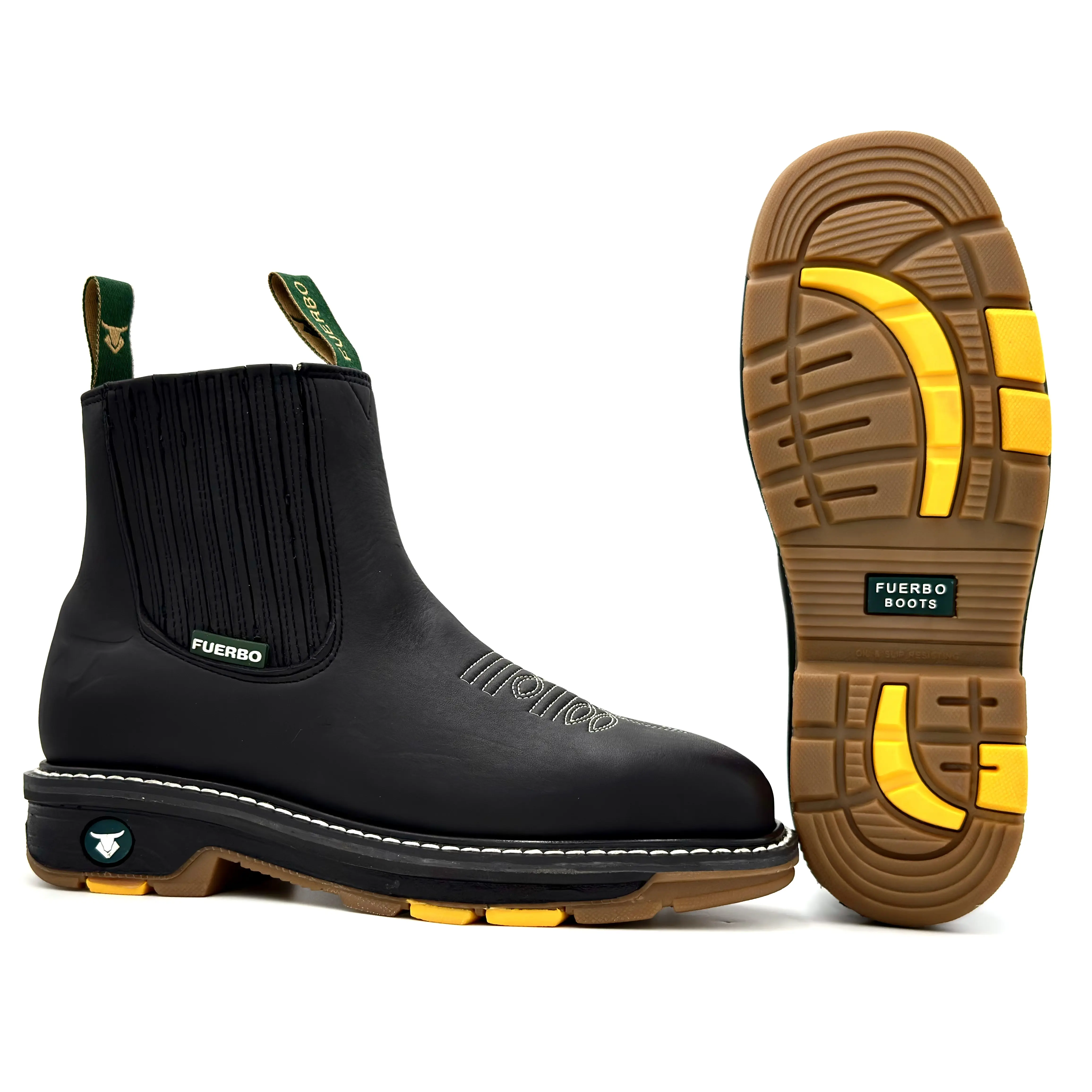 Silver Bull Black Slip On Rodeo Work Boots Square Toe Dual Density Anti-Fatigue Sole Anti-Slip Ankle SB-3078 Footwear Leather Comfort Shoe silver bull