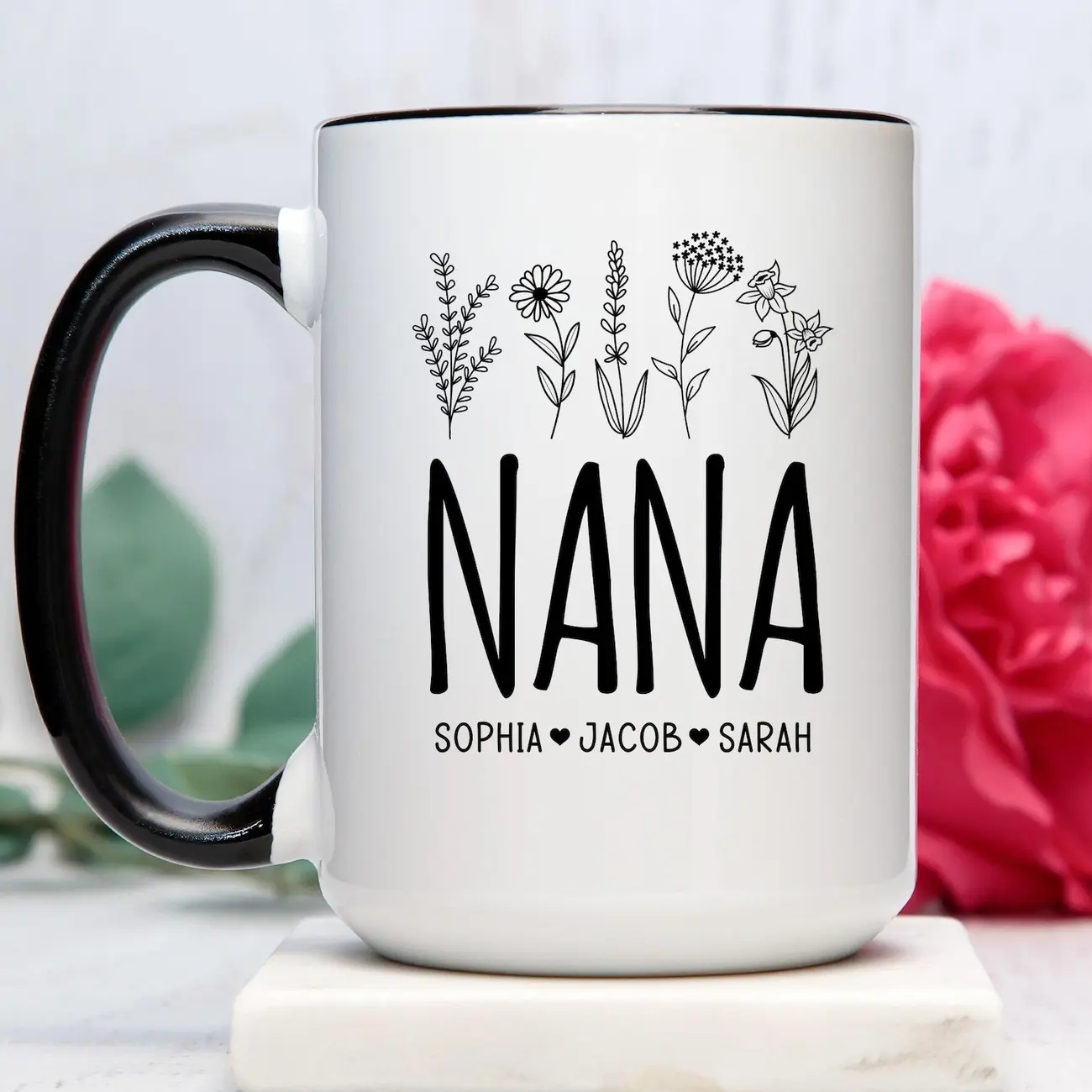 Nana With Grandkids Name Coffee Mug, Custom Nana With Grandkids Name Coffee Mug, Nana Coffee Cup, Personalized Grandma Mug (OS-MI6AS902)