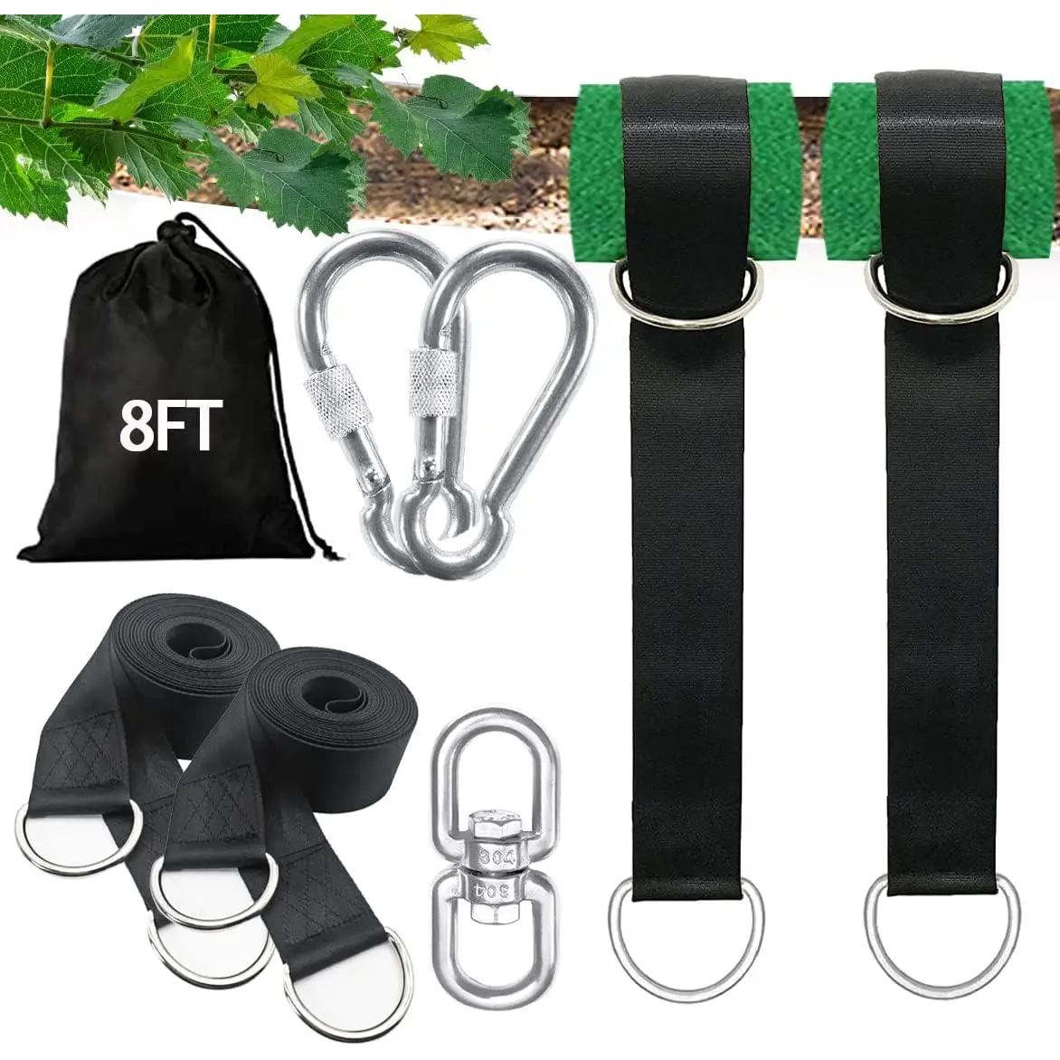 Tree Swing Straps Hanging Kit 4FT/8FT/15FT/20FT/25FT, Extra Long Tree Swing Straps Holds 5500 lbs with Lock Carabiners & Tree Protectors, Safer for All Swing & Hammock (8FT)