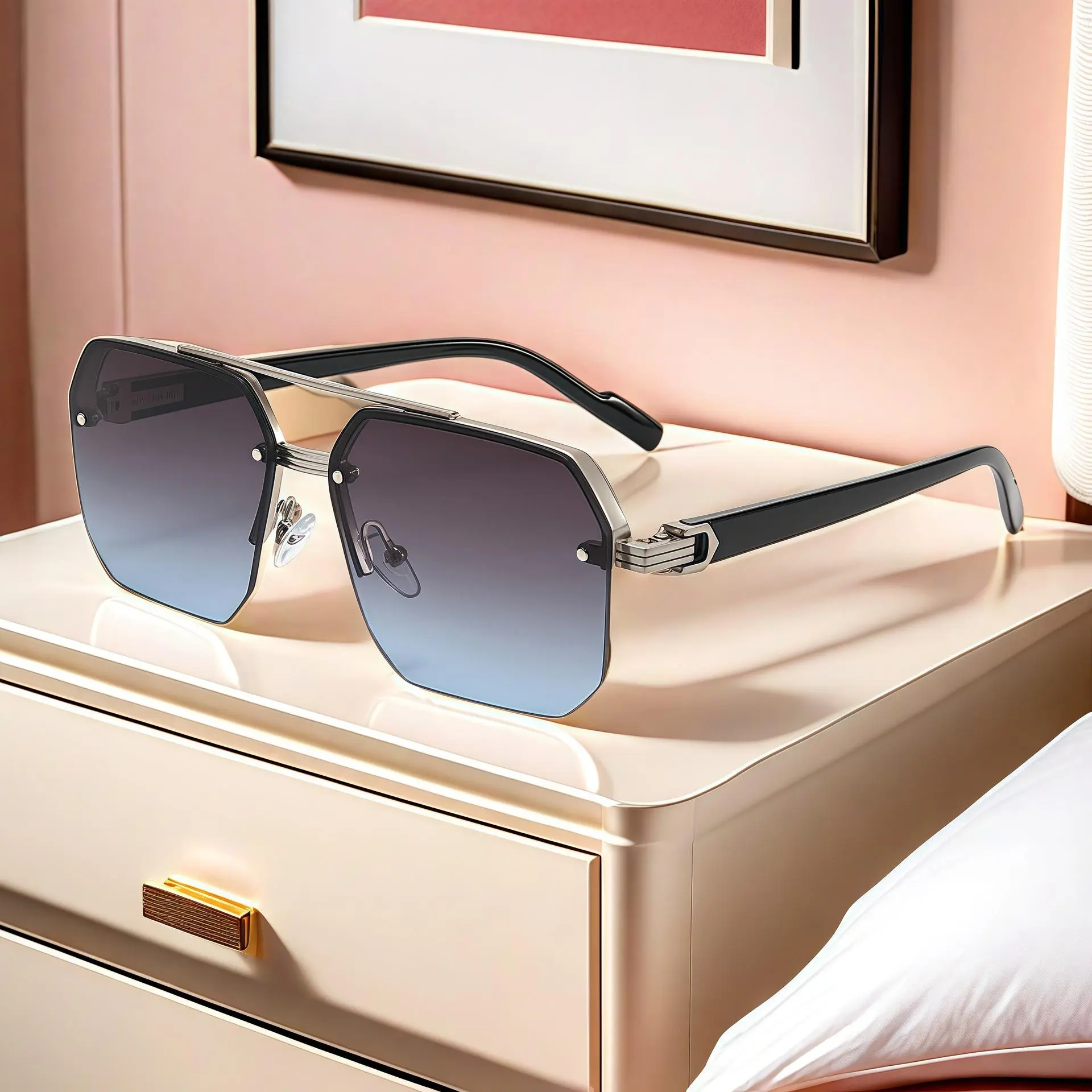 Men's Luxury Semi-Rimless Oversized UV400 Sunglasses - Sports Eyewear for Driving, Outdoor Activities, Fashion Sunglasses, Resin, Male, Modern Trendy Sunglasses