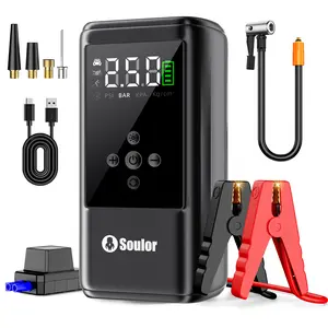 Soulor  12V Jump Starter with Air Compressor  Portable Car Battery Jump Starter with 160PSI Tire Inflator, Air Compressor, LED Light, Large Portable Power Bank for Phone Charging, for Motorcycle, Car, SUV and  Diesel Engines