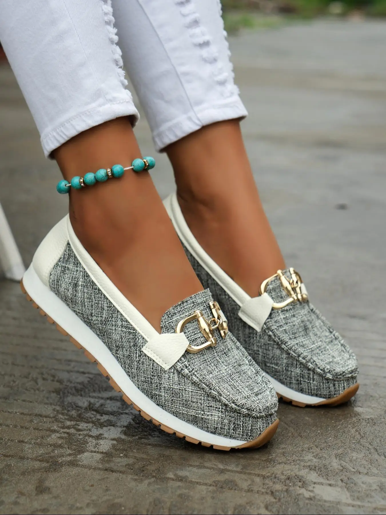 Fashion Chain Decorated Slip on Shoes for Women, Elegant Lightweight Flats, Casual Comfortable Casual Flats Shoes for Daily Wear, All-match Commuter C