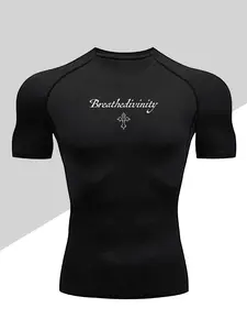 Men's Dragon Print Compression T-Shirt, Activewear Workout Rash Guard, Quick-Dry Breathable Stretch Fabric, Tight-Fitting Short Sleeve Top for Fitness and Outdoor Activities