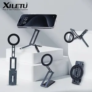 Xiletu Magnetic Phone Tripod Stand for iPhone, Aluminum Alloy Quick Installation, Compatible with iPhone 16-12, Ideal Pocket Phone Holder, Magnetic Phone Grip