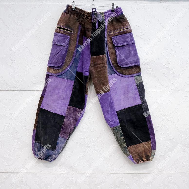 Patchwork Corduroy Baggy Pants, Hippie Harem Pants, Unisex Fall Winter Trousers, Men Women  Multi Pocket Handmade Boho Warm Pants, XS to 3XL, Earth Tone Trousers, Free Spirit Style, Gothic Patch Fashion, Cuffed Trouser