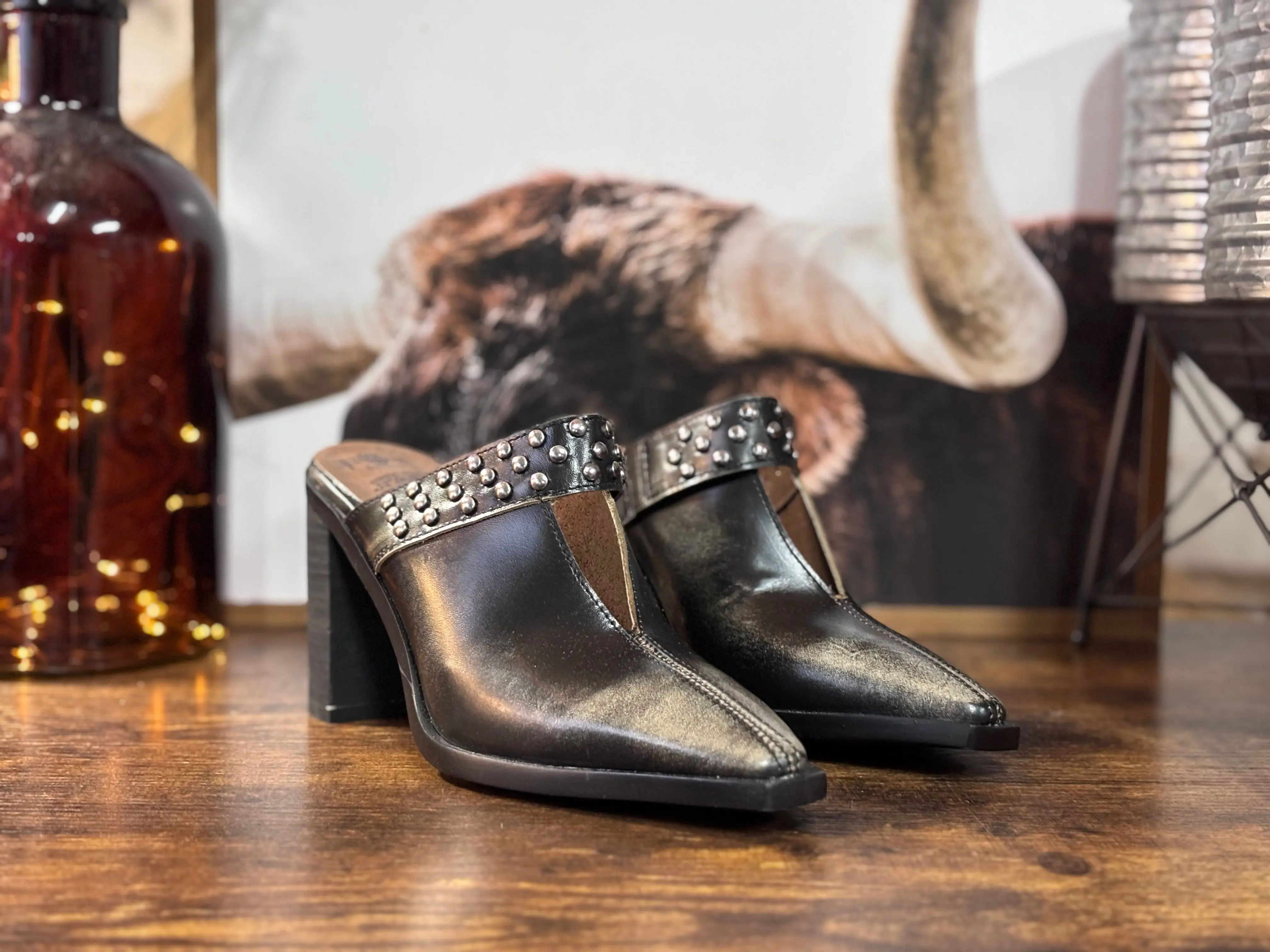 Women's Studded Leather Mules, Handcrafted Western Slip-On Boots with Comfortable 3 Inch Heels - Great for a Western OOTD, Stud