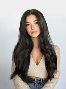 28 Inch Layered Long Straight Lace Frontal Wigs for Women, Gorgeous Fluffy Glueless Natural Looking Wigs without Bangs, Synthetic Lace Front Wigs for Party, Daily Use, Snatched Wig