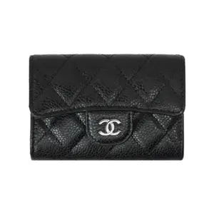 Chanel Quilted Caviar Leather Flip-Top Wallet with Silver Clasp for Women in Black