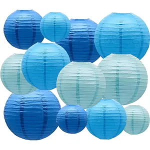 Blue Paper Lanterns Decorative, Chinese Lanterns Indoor Outdoor for Birthday, Wedding, Christmas, Bridal,  Decor, Ceiling Decorations(Size of 4", 6", 8", 10",12Pcs)