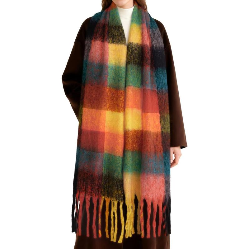 Womens Winter Scarf Chunky Plaid Thick Blanket Scarf Big Coloured Warm Shawl Wrap