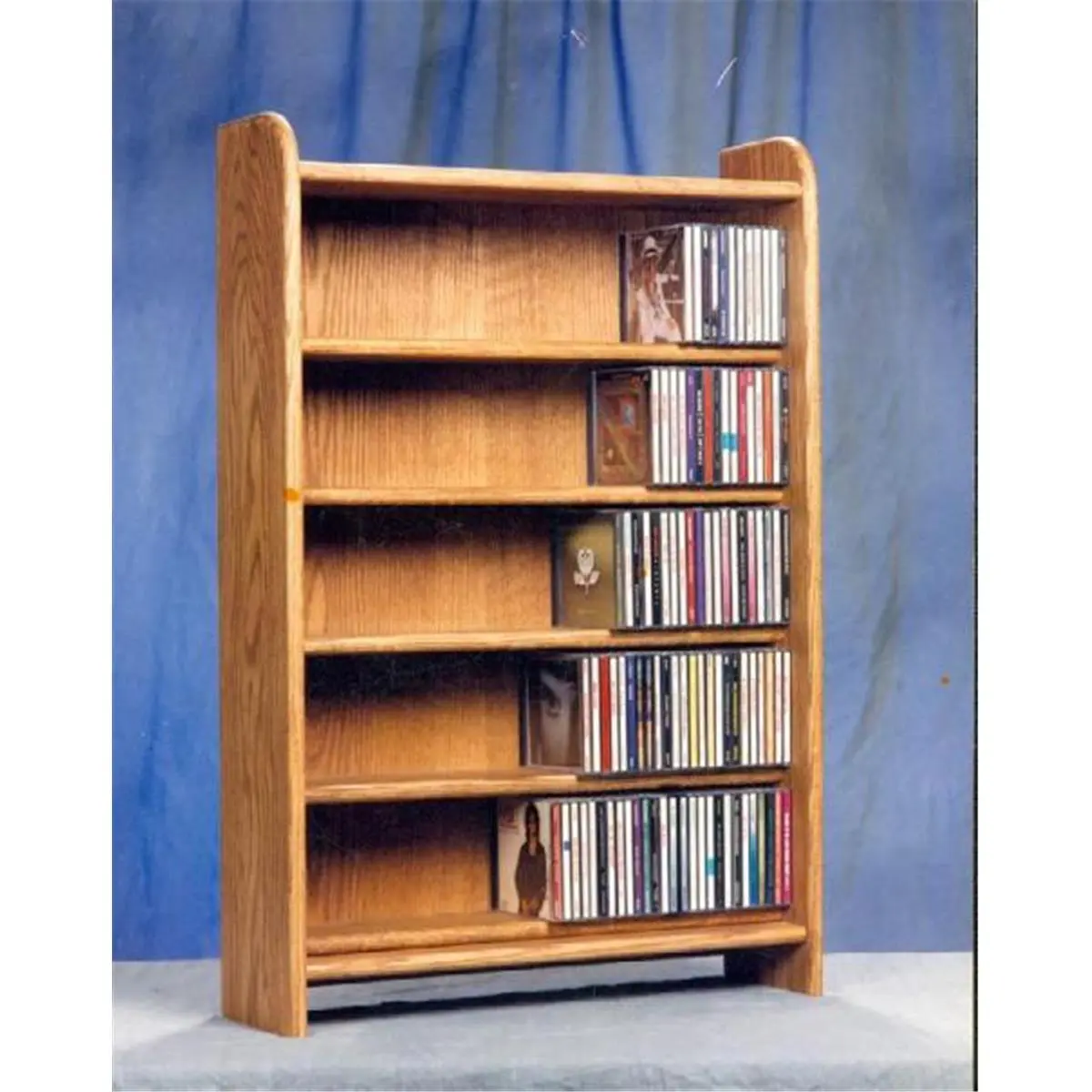Sturdy Solid Oak 5-Shelf CD Storage System Shelf - Fully Assembled Indoor Unit, Honey Oak Finish, Holds Up to 330 CD's for Any Room