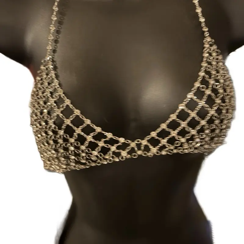 Green-envy’s Handmade Studded Bralette with Intricate Chain Design and Adjustable Straps for Comfort and Style Womenswear Bodysuits Lingerie