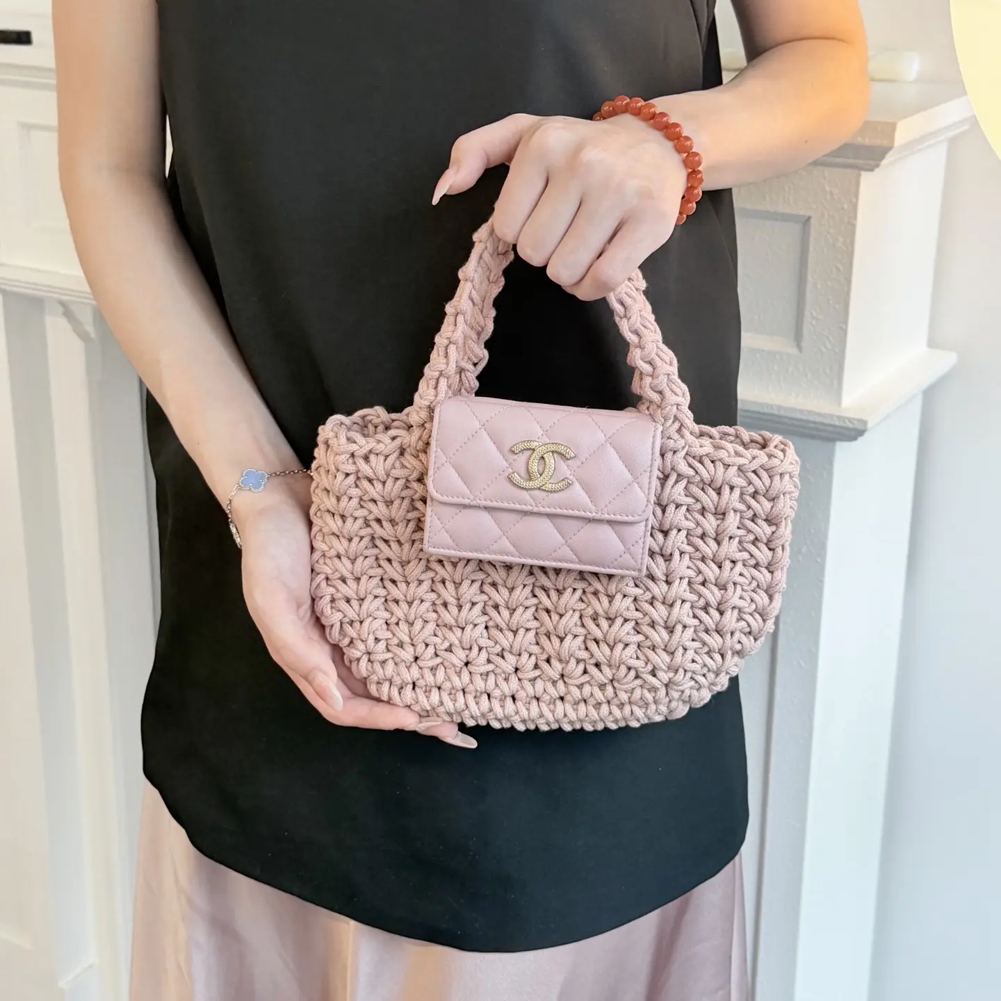 Pre-owned CHANEL Classic Flap Card Holder Clutch+Caviar Calfskin+Blush Pink+Luxury Bag | 65737
