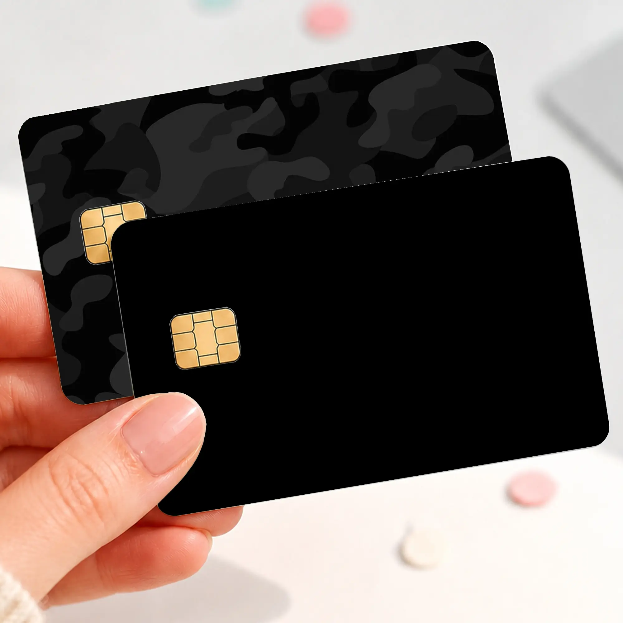 Black Card Skin Sticker, Luxury Texture Bank Card Cover Decal, Peel and Stick Debit Card Skin, Carbon Fiber Leather Marble Camo Wallet Sticker
