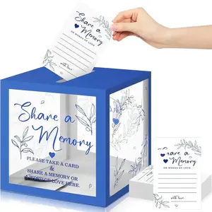 50 Pcs Greenery Share a Memory Cards for Collections of Life Memory Guest Cards Box Ideas for Funeral Graduation Wedding Bridal Shower Birthday Anniversary Retirement(Blue)