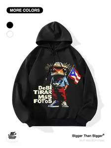Bowl Games Halftime Show Bunny Fan Apparel: Frog Puerto Rican Print Oversized Loose Hooded Sweatshirt, Casual and Breathable, Suitable for Outdoor Activities and Sports, Unisex, Trendy Sweatshirt