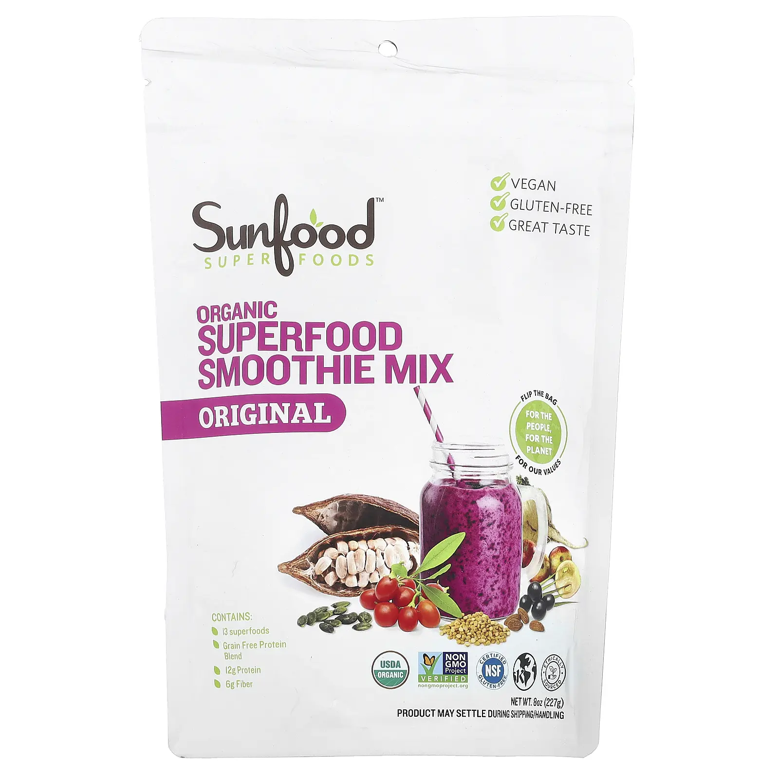 Sunfood Organic Superfood Smoothie Mix, Original , 8 oz (227 g)