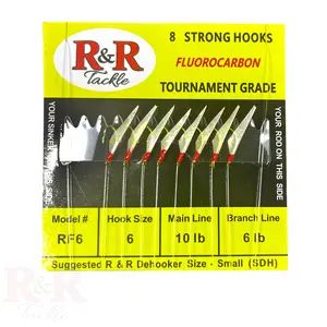 RF6- 8 (size 6) hooks with white feather & fish skin
