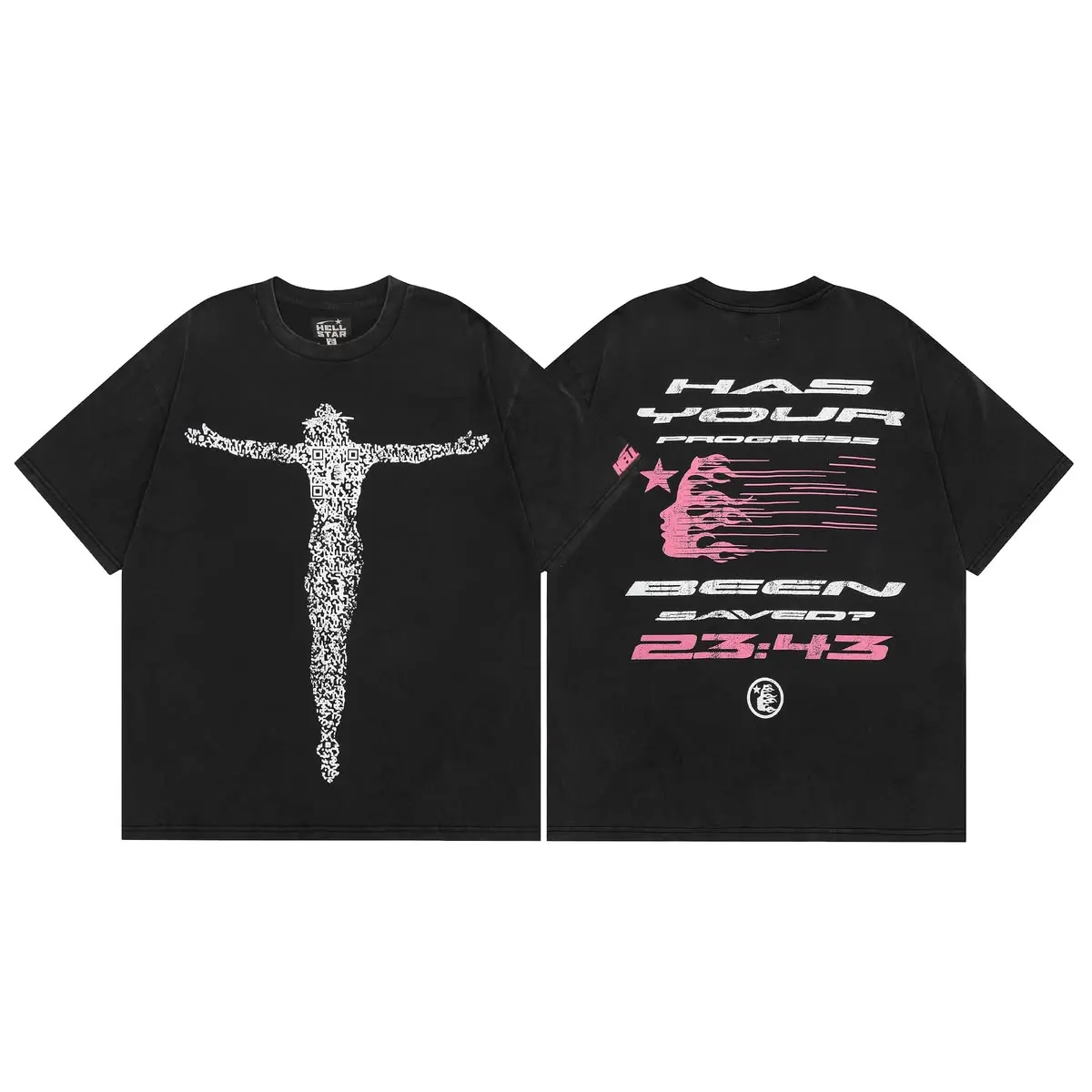 Hellstar Black Graphic T Shirt, Pink White Streetwear Tee