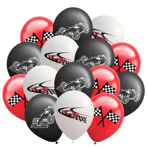 18 racing balloons, 12 inch red black and white latex balloons, suitable for racing party decoration, racing birthday supplies, holiday party celebrations, birthday party decoration