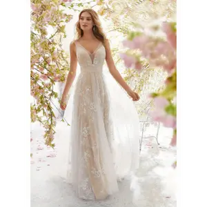 2025 New Arrival - Vintage Lace Wedding Gown with V-Neck, Long Sleeve & Flared Skirt - Elegant Bridal Evening Dress for Women, Perfect for Weddings and Formal Events, Wedding Dresses for Bride, Event Elegance, Sophisticated Craftsmanship