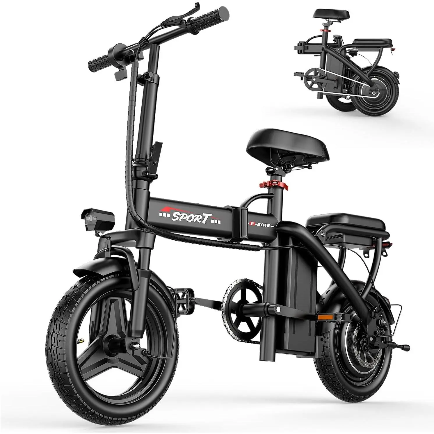 2026 Electric Bike for Adults Teens, 800/1200W Peak Folding Ebike, 22/25MPH & 30/45 Miles Range, 14" Commuting Ebike with Dual Suspension & Dual Brake, 3-Speed Modes, Portable Electric Mini Bike