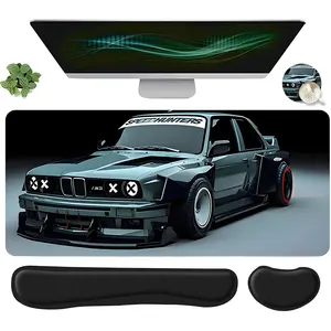 4pcs Cool Speedhunters Modified Car Design Mouse Pad + Keyboard Wrist Rest + Ergonomic Mouse Pad + Coaster Set For Desktop Decoration, Office Accessories Set Ergonomic Wrist Support, Gaming Mousepad, Computer Mat Mouse Pad, Gaming Mouse Pads