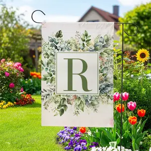 Double-Sided Floral Garden Flag 12x18 INCH Interwoven Letter Family Surname Initials English Script Style Porch Banner Courtyard Outdoor Decoration Lightweight Poly Poplin-Canvas Vivid Colors