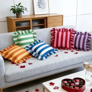 Romantic Striped Ruffled Square Pillow with Insert, Multicolor Home Decor, Perfect Valentine's Day Gift, Suitable for Bedroom Living Room Hotel, Home Decorative Cushion