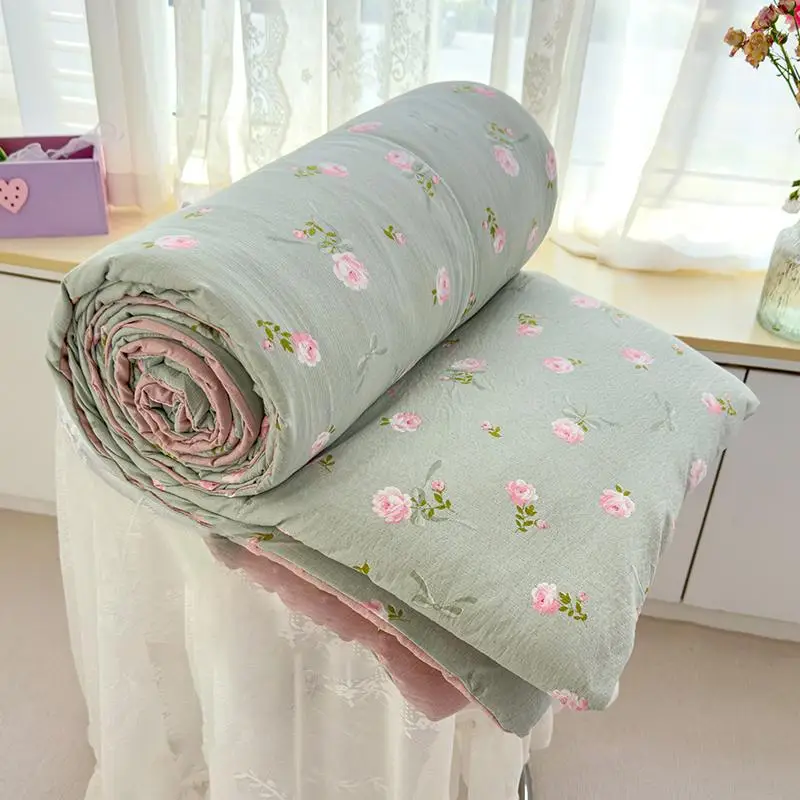 Rose Garden Print Summer Cool Blanket, Soft Skin-friendly Air-conditioning Comforter, Thin Blanket for Bedroom, Living Room