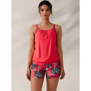 Tankini Swimsuits Two Piece Tummy Control Bathing Suits Blouson Swim Tank Top With Boy Shorts - Women's Modest Swimwear For Beach, Pool, Vacation - UPF 50+ Sun Protection