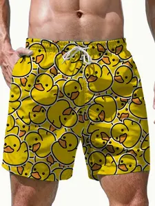 Cool Beach Shorts, Cool Creative Design, Summer Street 3D Printed Duck Pattern, Casual Hawaiian Vacation Pants, Fashionable Comfort