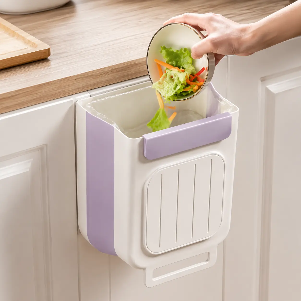 1 Pack Foldable Kitchen Trash Can, Hanging Garbage Storage Bucket, Family Kitchen Cutting Board Side Residue Temporary Storage, Multi-Purpose Cabinet Hanging Waste Bin, Compact Non-Occupy Floor Practical Kitchen Gadget