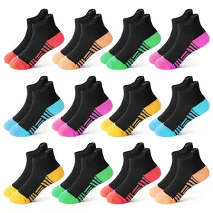 THPON 12 Pairs Girls Socks, Athletic Socks for Girls And Boys Ankle Sock Cotton Running Sock with Tab for Kids 1-14 Years