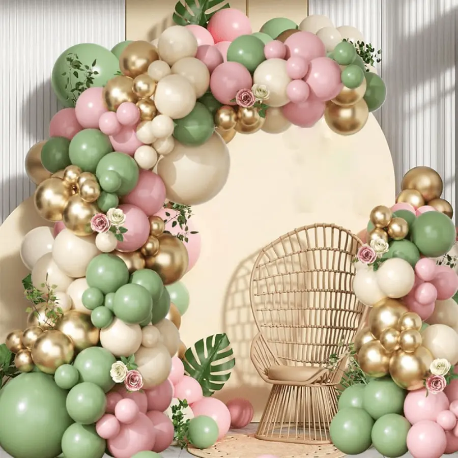 146 Pcs Bohemian Balloon Set Sage Green, Pink, White, and Gold Balloon Wreath Arch Set Perfect for Weddings, EngaSynthetic Gemstoneents, Jungle Adventures, Forest Birthday Parties Warm and Romantic Balloon Party Scene Decorations