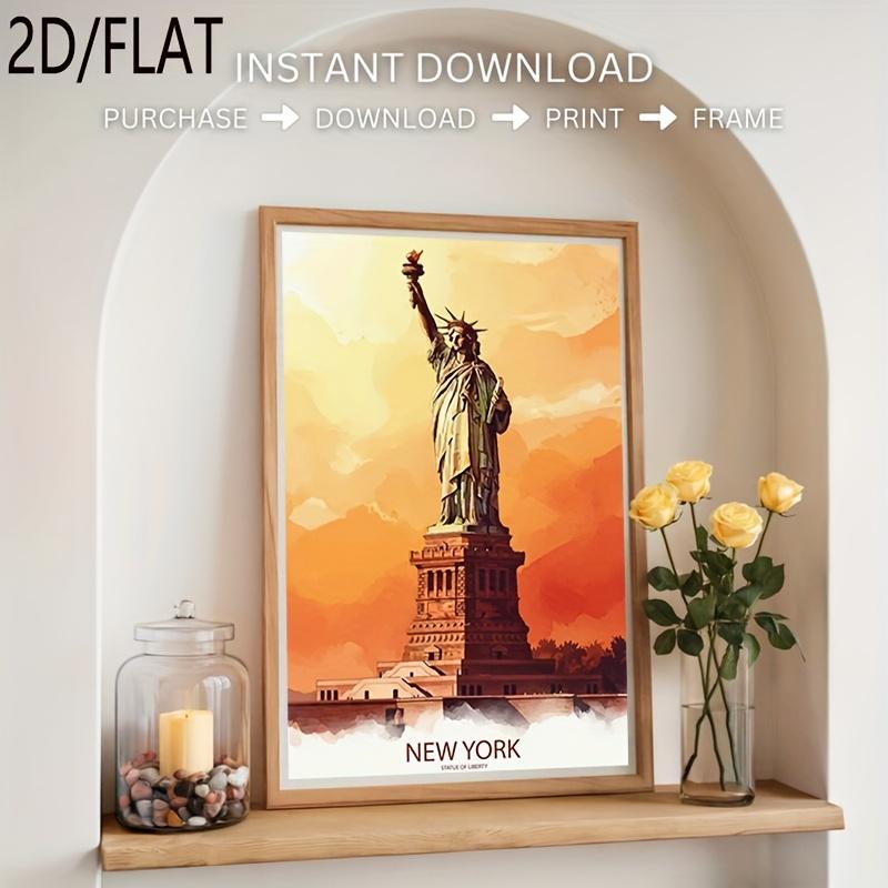 2D Flat, 2D Flat, 1pc, Frameless, 2D, Flat, New York Travel Print Wall, USA Artwork, New York Poster, Statue of Liberty Art, New York Travel Poster, New York Painting, Statue of Liberty Prints, Funny Canvas Painting Wall Decor