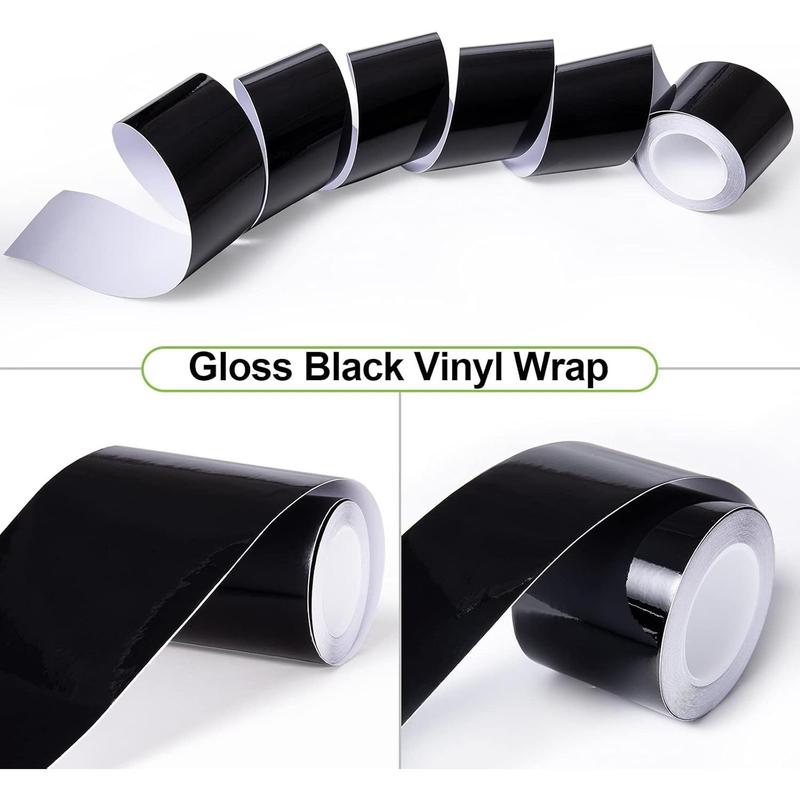 Spurtar Gloss Black Vinyl Wrap 4 Inch x 20ft Air-Release Adhesive Car Vinyl Tape Chrome Delete Wrap Roll DIY Car Exterior Decoration Door Edge Guard Vehicle Detailing Paper 10CM x 6M