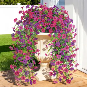 Der Rose 4Pcs Artificial Flowers for Outdoors 29.5'' Faux Hanging Flowers for Outdoor Planters, Fake Outdoor Flowers with Purple and Pink Cascading Blooms for Porch Patio Garden Front Door Decor