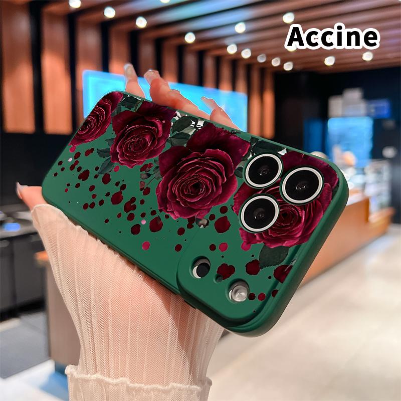 Straight Edge Phone Case for iPhone 17 15 16 14 Pro Max 13 12 11 XR XS Plus Air E Blooming Ruby Roses Pattern Anti-Scratch Shockproof Soft Liquid Silicone Protective Cover Smartphone Casing