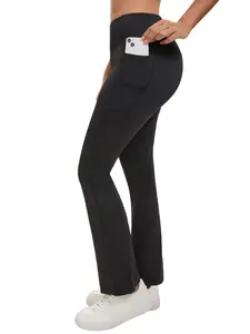 Women's High Waisted Yoga Pants with Pockets - Seamless Flare Leg Bootcut Pants, Athletic Casual Wear