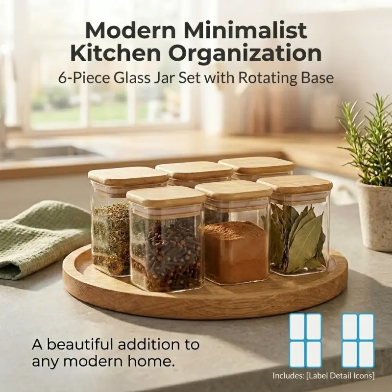 6pcs Rectangular Sealable Storage Jar for Kitchen Organization Food Pantry Spices Seasonings Storage Seasoning Containers