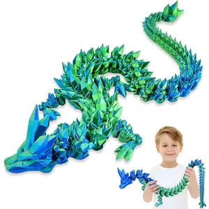 Large 30" 3D Printed Dragon, Articulated 3D Dragon Toys, Long Crystal Dragon, EasterBasket Stuffers for Kids and Teens, Easter Gifts for Boys & Girls, Blue Green